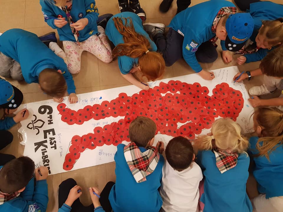 East Kilbride Beaver Scouts taking part in creative Remembrance activity.